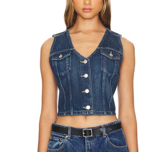 Levis Bella Denim Corset Vest Slim Fit Dark Side Scrape Size XL NWT - Picture 1 of 11